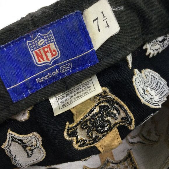 Reebok NFL All Over Team Logos Fitted Baseball Hat Black Gold Size 7 1/4 - Picture 11 of 16